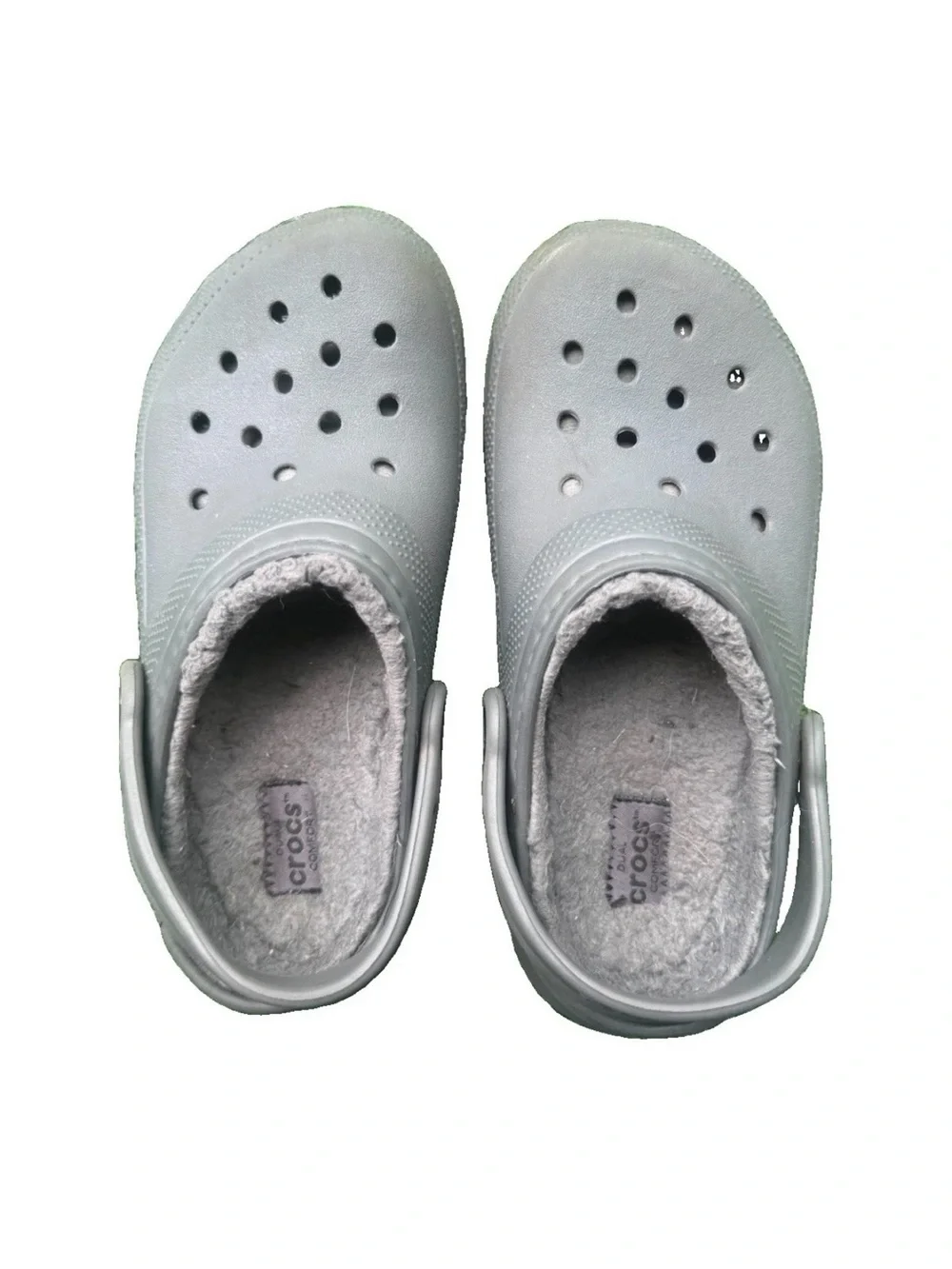 CROCS Kids Size J2 Fleece Lined Clogs - Solid Gray Casual Sandal Shoe